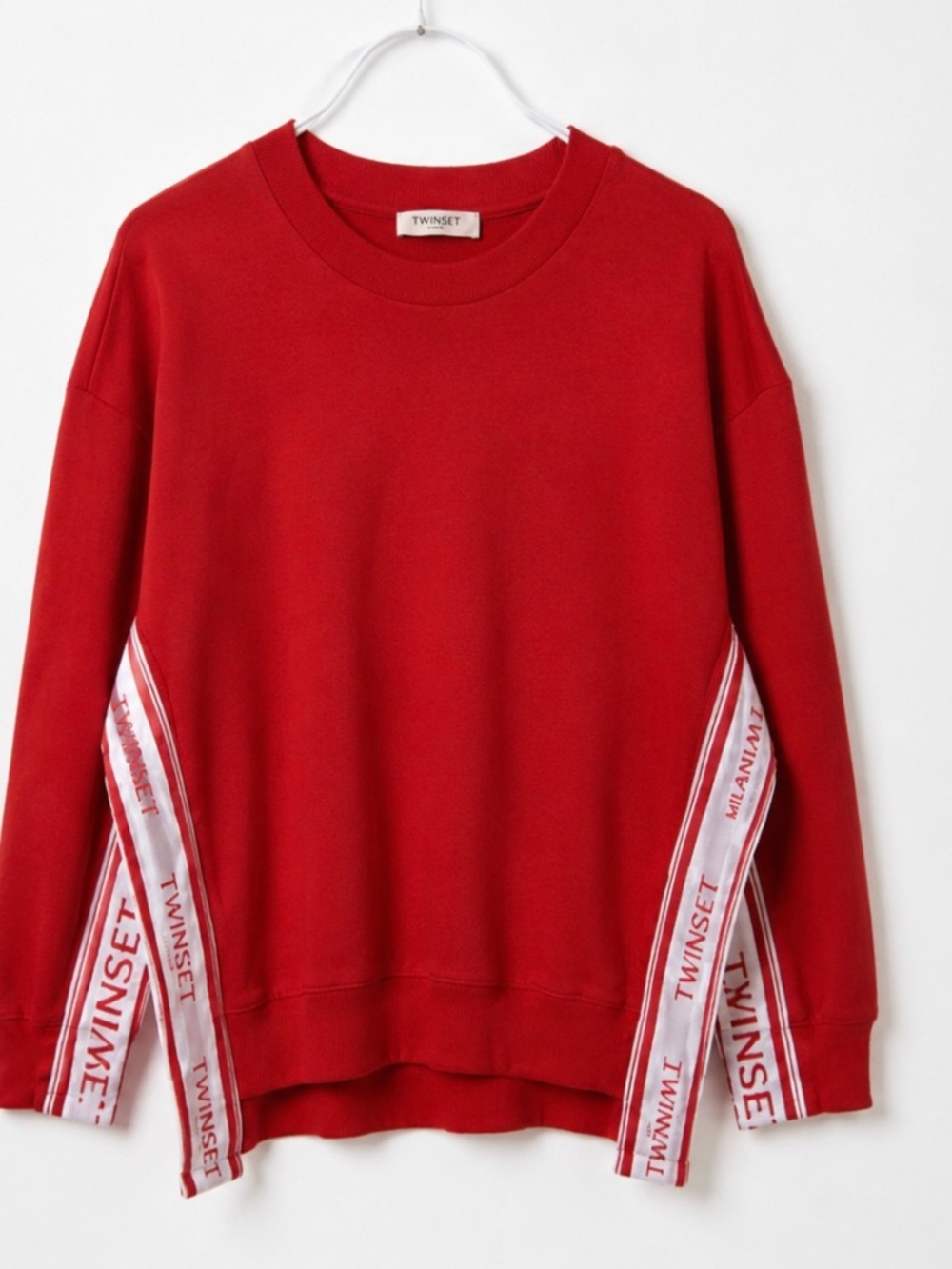 TWINSET Milano Women’s Red Logo Tape Sweatshirt – Size 44 – New Without Tags
